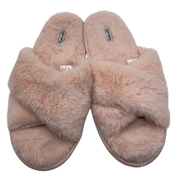 Splendid Faux Fur Criss Cross Slide Slippers Light Pink Size M/L Medium Large - Picture 1 of 7